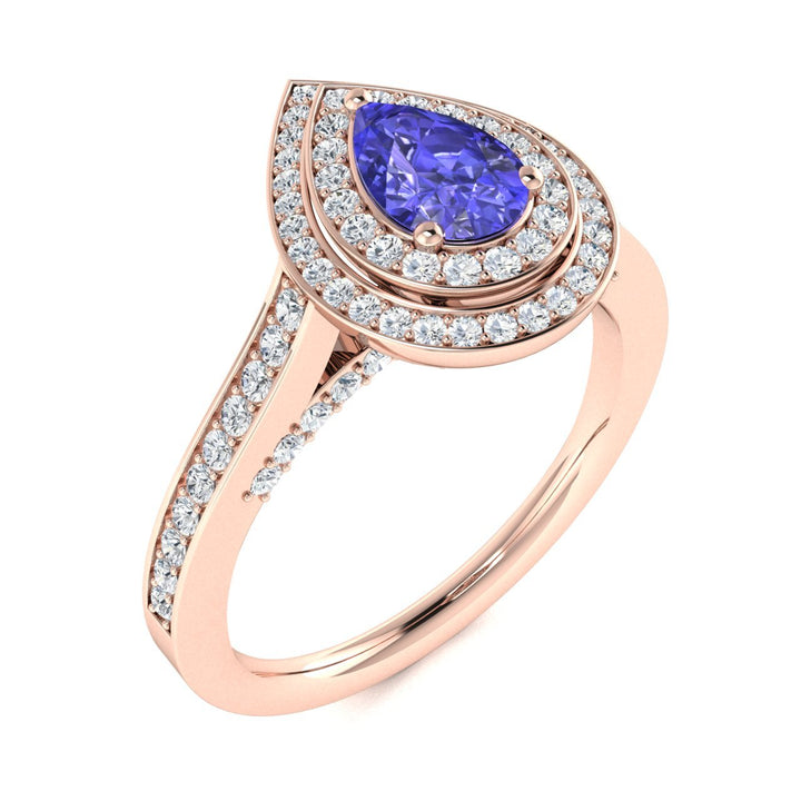 14KT Gold Pear Shape Tanzanite and Diamond Ladies Ring (Tanzanite 0.45 cts. White Diamonds 0.60 cts.)