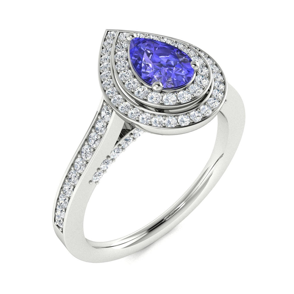 14KT Gold Pear Shape Tanzanite and Diamond Ladies Ring (Tanzanite 0.45 cts. White Diamonds 0.60 cts.)