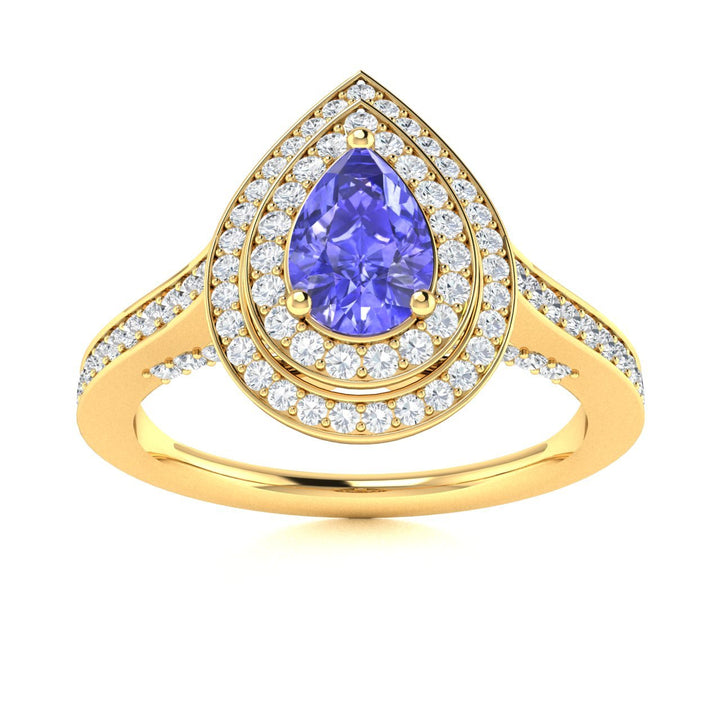 14KT Gold Pear Shape Tanzanite and Diamond Ladies Ring (Tanzanite 0.45 cts. White Diamonds 0.60 cts.)