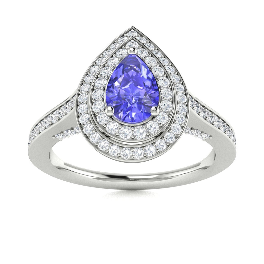 14KT Gold Pear Shape Tanzanite and Diamond Ladies Ring (Tanzanite 0.45 cts. White Diamonds 0.60 cts.)