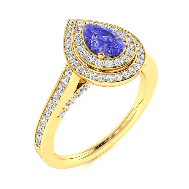 14KT Gold Pear Shape Tanzanite and Diamond Ladies Ring (Tanzanite 0.45 cts. White Diamonds 0.60 cts.)
