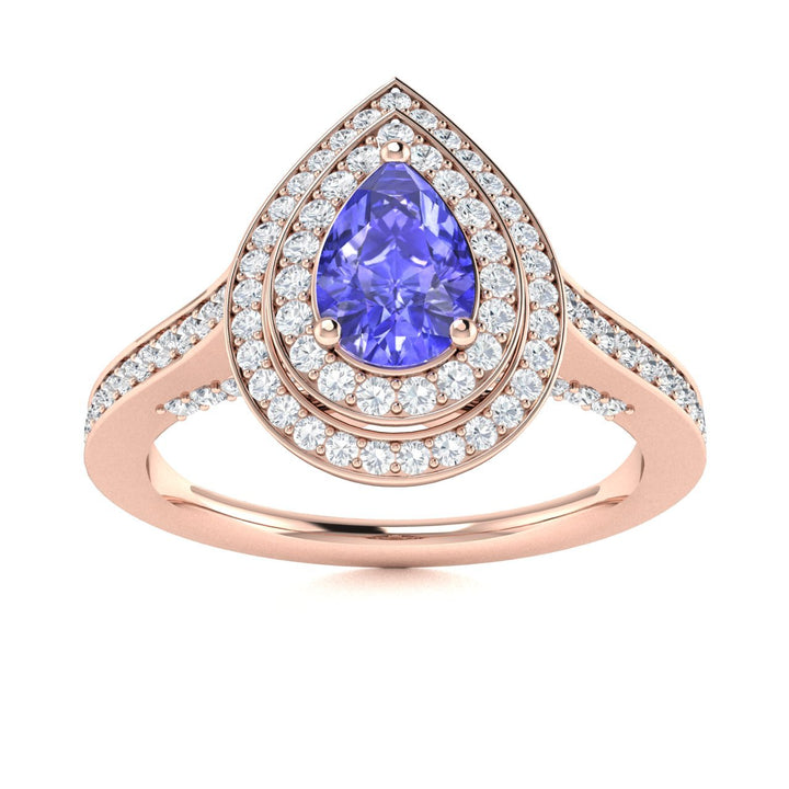14KT Gold Pear Shape Tanzanite and Diamond Ladies Ring (Tanzanite 0.45 cts. White Diamonds 0.60 cts.)