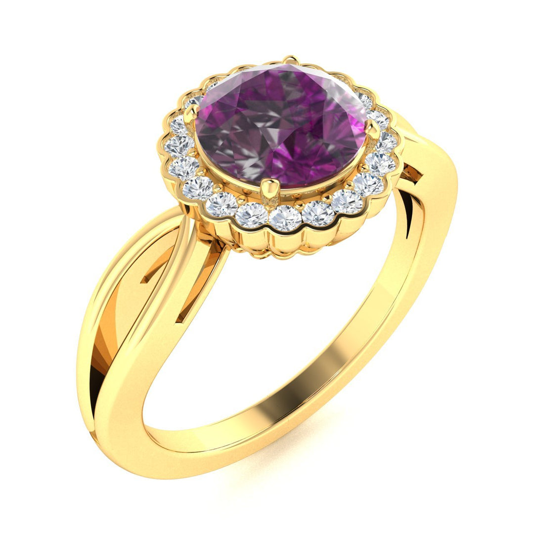 14KT Gold Round Alexandrite and Diamond Ladies Ring (Alexandrite 0.95 cts. White Diamond 0.05 cts.)