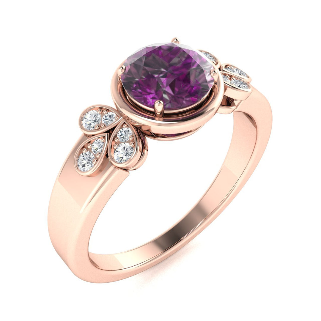 14KT Gold Round Alexandrite and White Diamond Ring (Alexandrite 0.83 cts White Diamonds 0.04 cts)