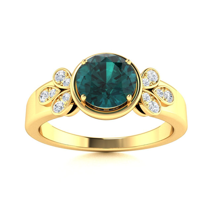 14KT Gold Round Alexandrite and White Diamond Ring (Alexandrite 0.83 cts White Diamonds 0.04 cts)