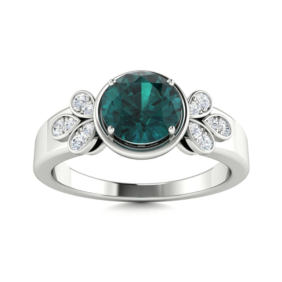 14KT Gold Round Alexandrite and White Diamond Ring (Alexandrite 0.83 cts White Diamonds 0.04 cts)