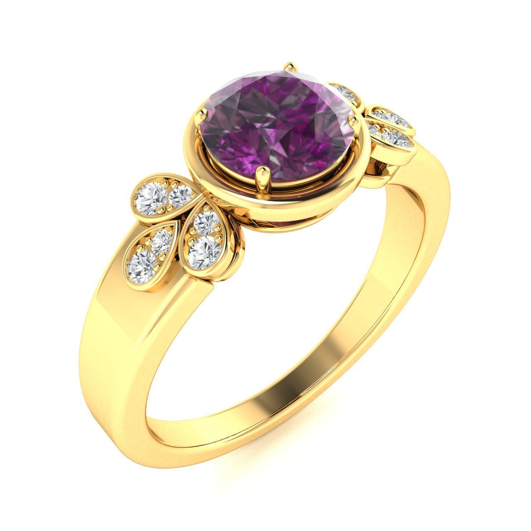 14KT Gold Round Alexandrite and White Diamond Ring (Alexandrite 0.83 cts White Diamonds 0.04 cts)