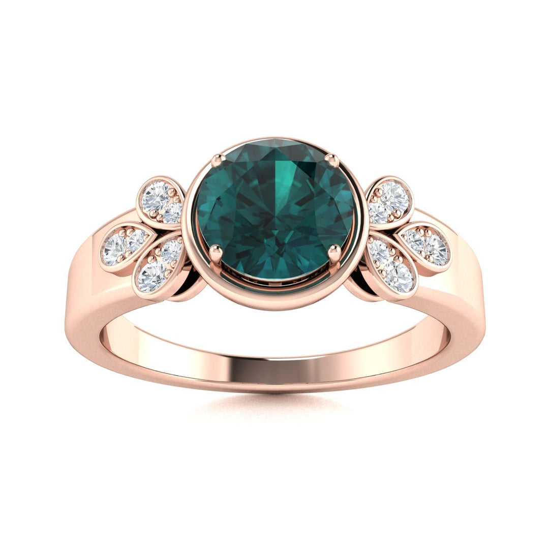 14KT Gold Round Alexandrite and White Diamond Ring (Alexandrite 0.83 cts White Diamonds 0.04 cts)