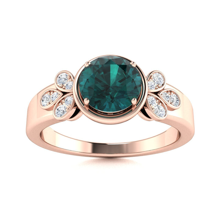 14KT Gold Round Alexandrite and White Diamond Ring (Alexandrite 0.83 cts White Diamonds 0.04 cts)