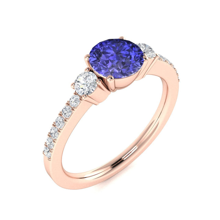 14kt Gold Round brilliant AAA Tanzanite and Diamond Ladies Ring (Tanzanite 1.00 cts. Diamonds 0.30 cts.)