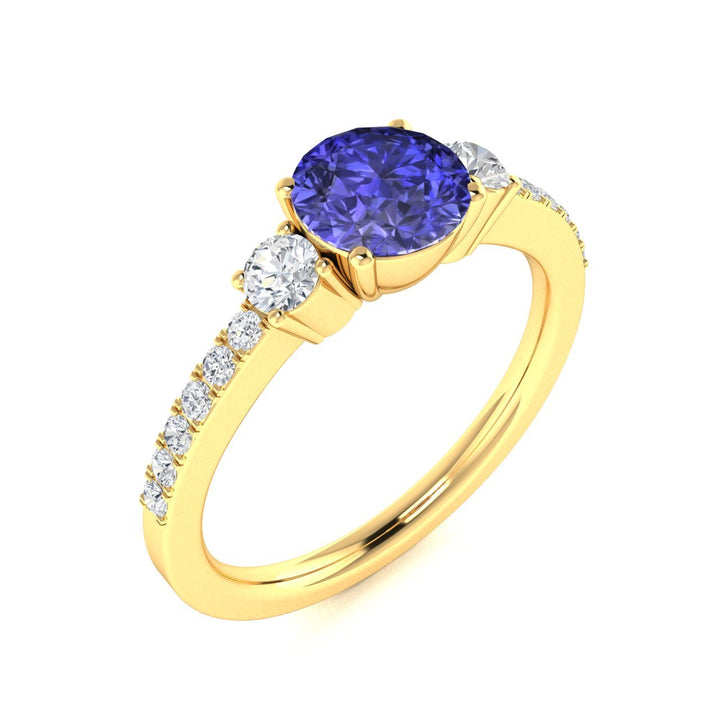 14kt Gold Round brilliant AAA Tanzanite and Diamond Ladies Ring (Tanzanite 1.00 cts. Diamonds 0.30 cts.)