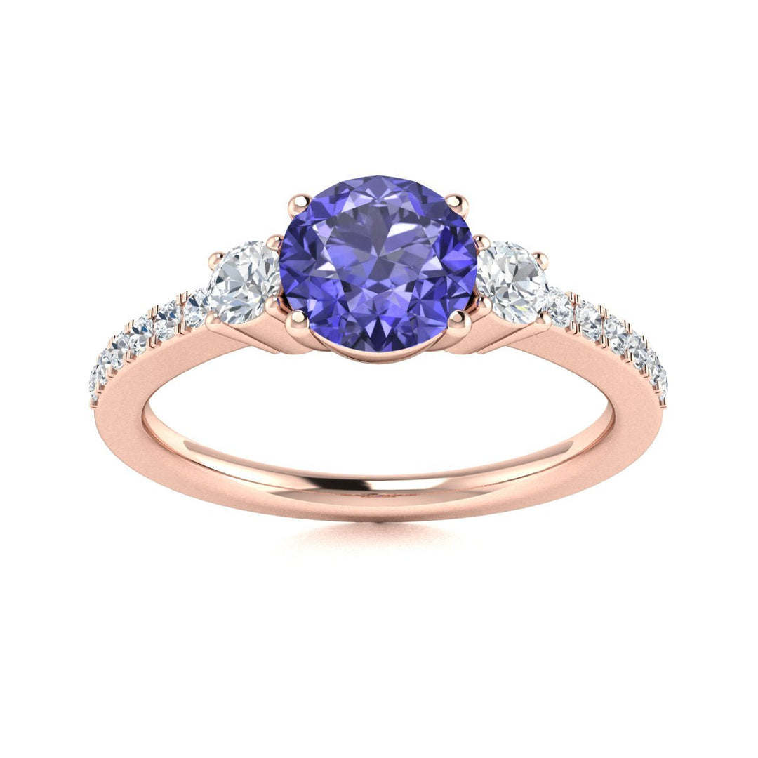14kt Gold Round brilliant AAA Tanzanite and Diamond Ladies Ring (Tanzanite 1.00 cts. Diamonds 0.30 cts.)