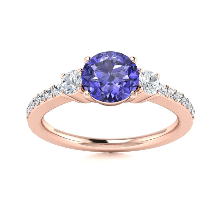 14kt Gold Round brilliant AAA Tanzanite and Diamond Ladies Ring (Tanzanite 1.00 cts. Diamonds 0.30 cts.)