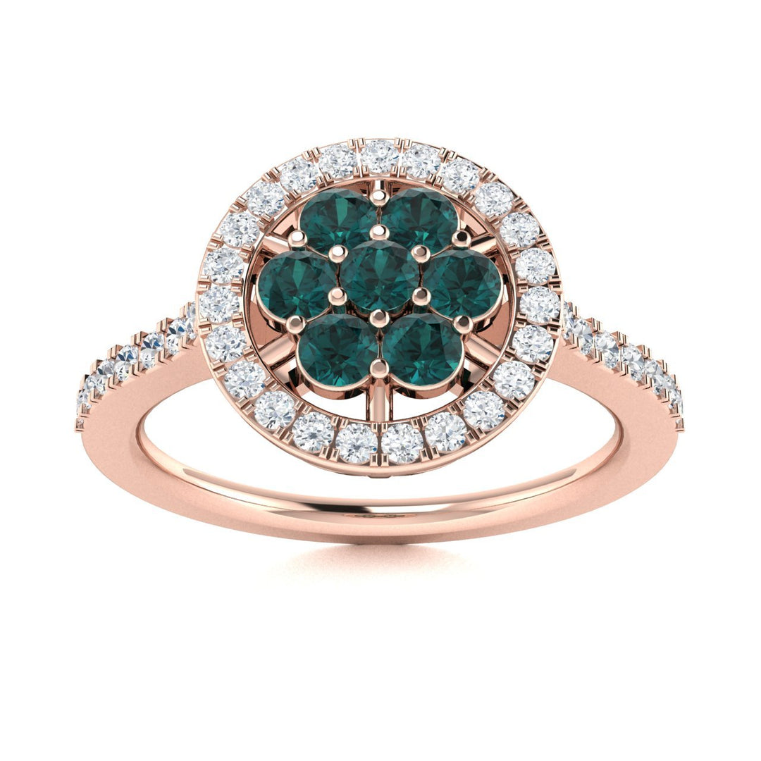 14Kt Gold Round Brilliant Cut Natural Alexandrite and Diamond Ladies Ring (Alexandrite 0.40 cts. White Diamonds 0.30 cts.)