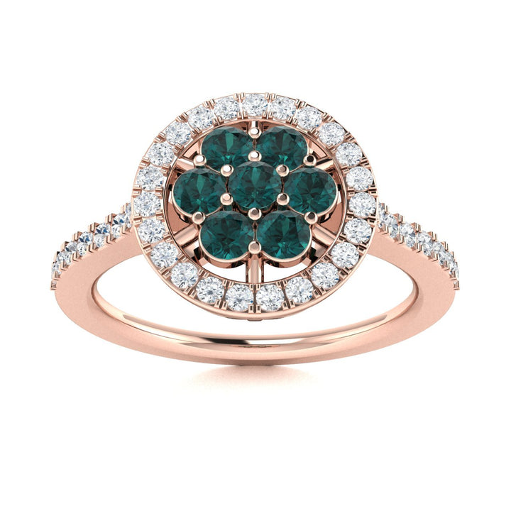 14Kt Gold Round Brilliant Cut Natural Alexandrite and Diamond Ladies Ring (Alexandrite 0.40 cts. White Diamonds 0.30 cts.)