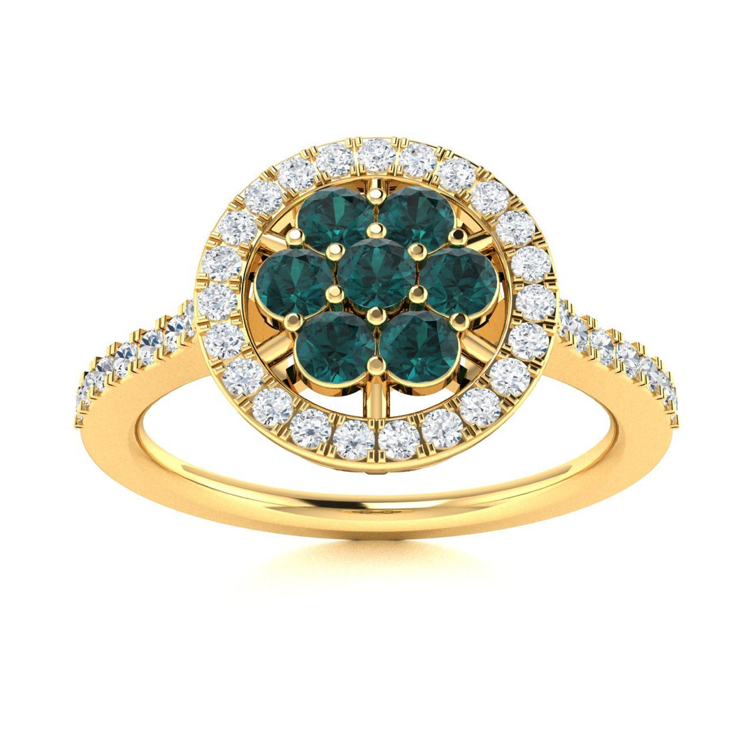 14Kt Gold Round Brilliant Cut Natural Alexandrite and Diamond Ladies Ring (Alexandrite 0.40 cts. White Diamonds 0.30 cts.)
