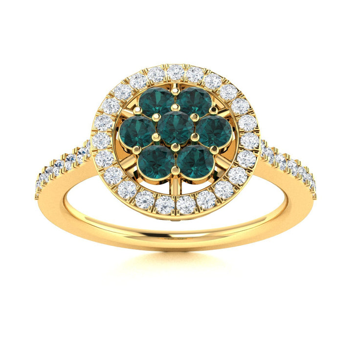 14Kt Gold Round Brilliant Cut Natural Alexandrite and Diamond Ladies Ring (Alexandrite 0.40 cts. White Diamonds 0.30 cts.)