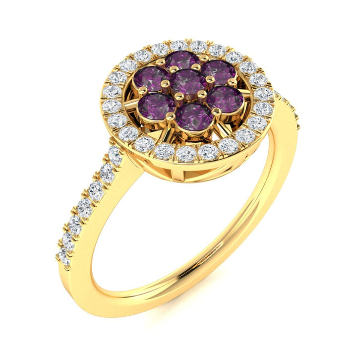 14Kt Gold Round Brilliant Cut Natural Alexandrite and Diamond Ladies Ring (Alexandrite 0.40 cts. White Diamonds 0.30 cts.)