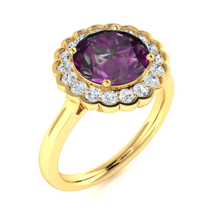 14kt Gold Round brilliant cut Natural Alexandrite and Diamond Ladies Ring (Alexandrite 1.00 cts. Diamonds 0.30 cts.)