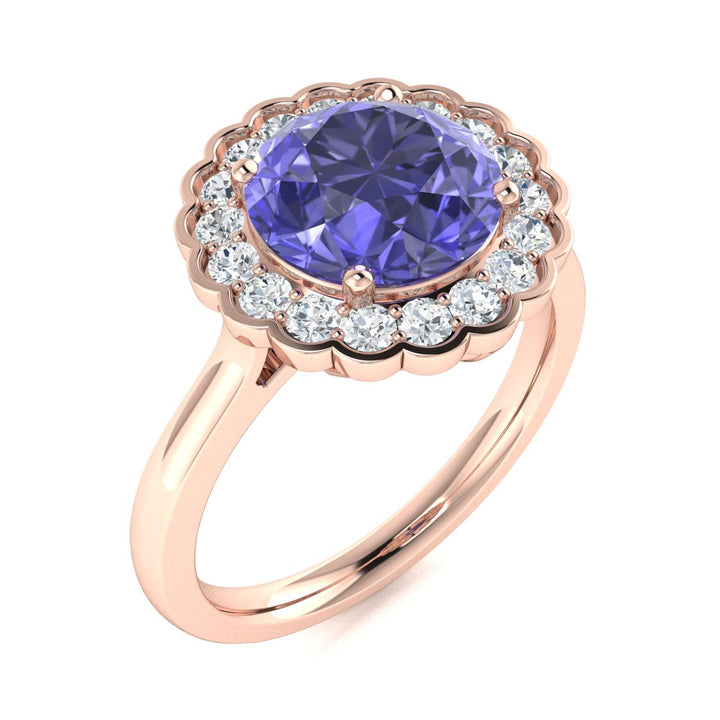 14kt Gold Round brilliant cut Tanzanite and Diamond Ladies Ring (Tanzanite 1.00 cts. Diamonds 0.30 cts.)