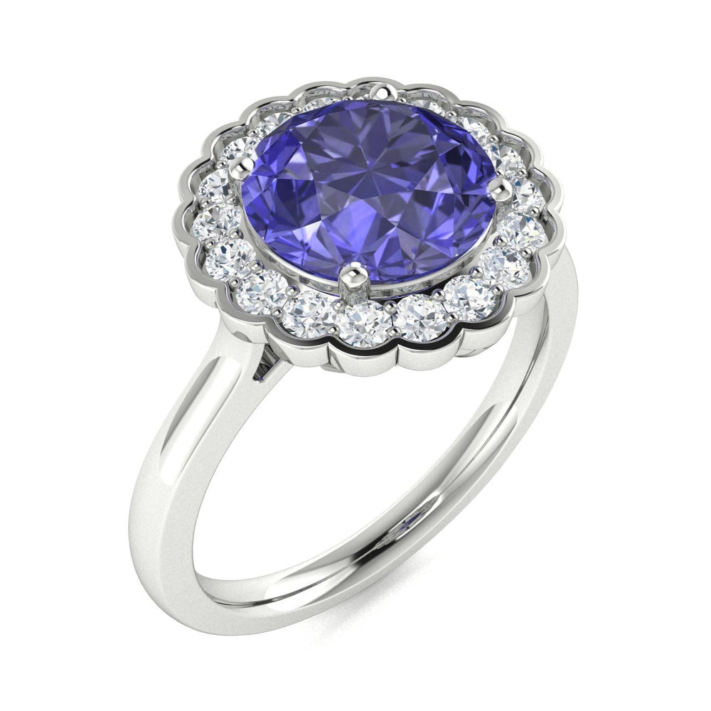 14kt Gold Round brilliant cut Tanzanite and Diamond Ladies Ring (Tanzanite 1.00 cts. Diamonds 0.30 cts.)