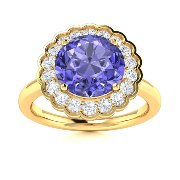 14kt Gold Round brilliant cut Tanzanite and Diamond Ladies Ring (Tanzanite 1.00 cts. Diamonds 0.30 cts.)