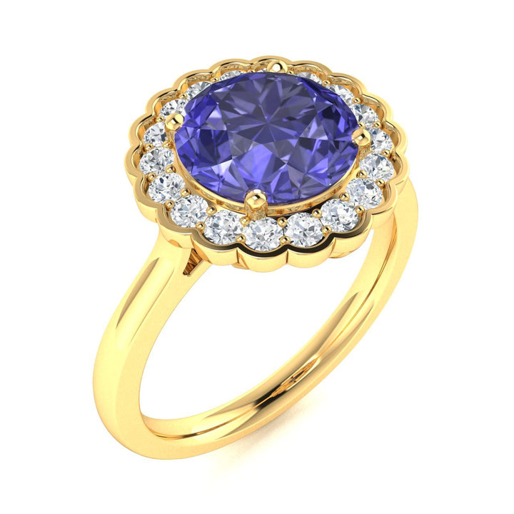 14kt Gold Round brilliant cut Tanzanite and Diamond Ladies Ring (Tanzanite 1.00 cts. Diamonds 0.30 cts.)