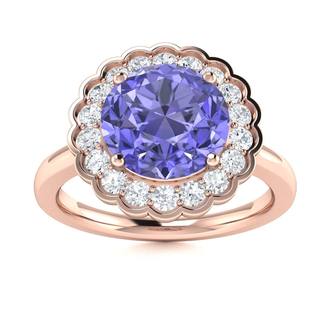 14kt Gold Round brilliant cut Tanzanite and Diamond Ladies Ring (Tanzanite 1.00 cts. Diamonds 0.30 cts.)