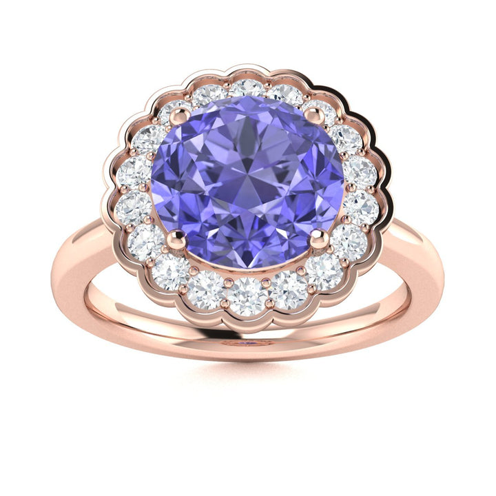 14kt Gold Round brilliant cut Tanzanite and Diamond Ladies Ring (Tanzanite 1.00 cts. Diamonds 0.30 cts.)