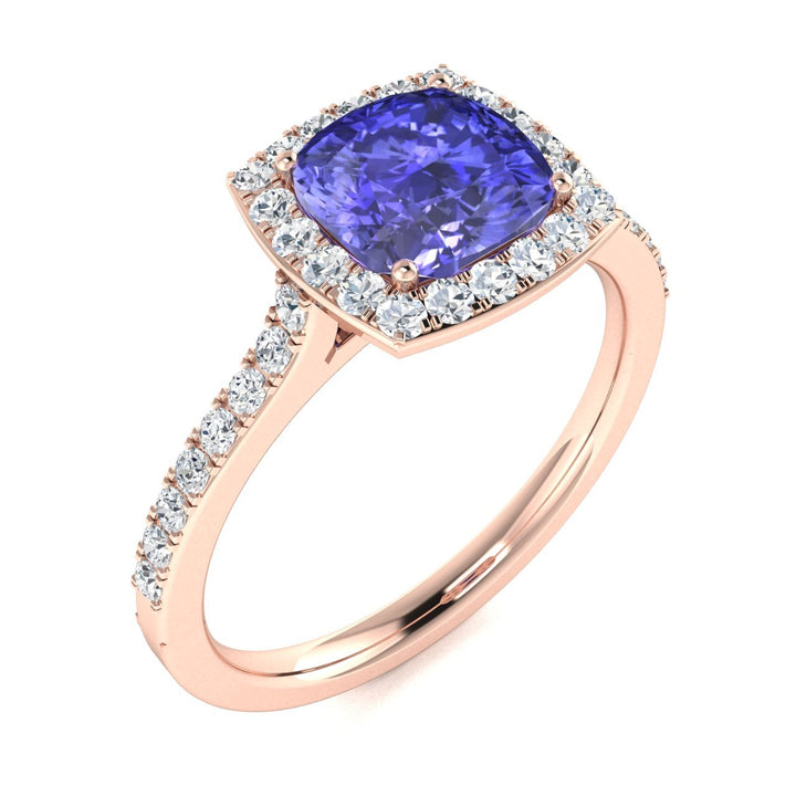 14KT Gold Round Brilliant Cut Tanzanite and Diamond Ladies Ring (Tanzanite 1.40 cts. White Diamonds 0.40 cts.)