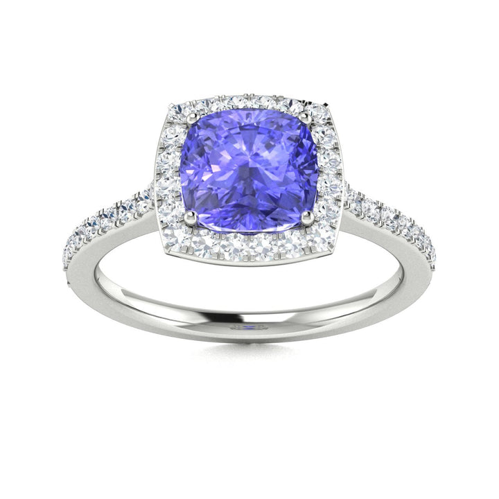 14KT Gold Round Brilliant Cut Tanzanite and Diamond Ladies Ring (Tanzanite 1.40 cts. White Diamonds 0.40 cts.)