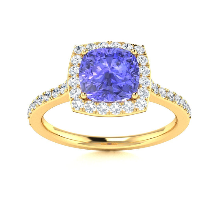 14KT Gold Round Brilliant Cut Tanzanite and Diamond Ladies Ring (Tanzanite 1.40 cts. White Diamonds 0.40 cts.)