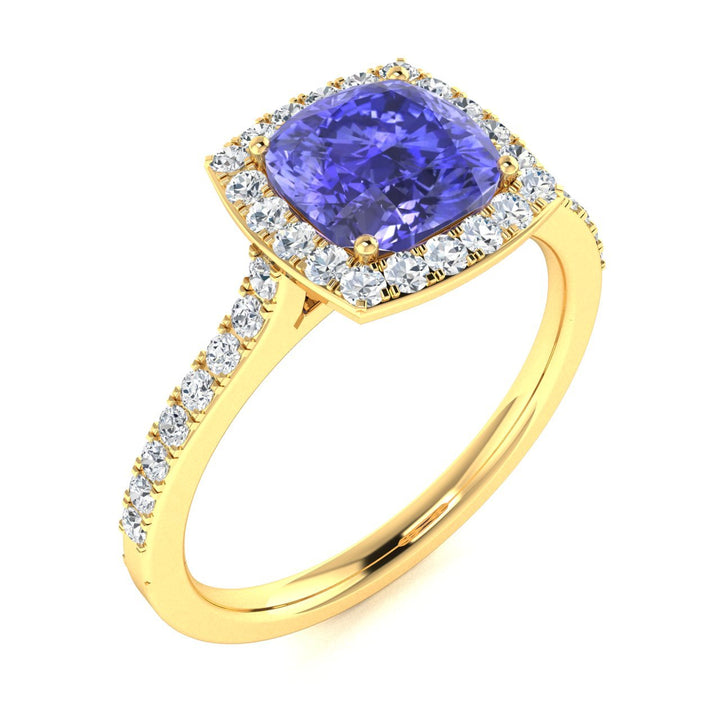 14KT Gold Round Brilliant Cut Tanzanite and Diamond Ladies Ring (Tanzanite 1.40 cts. White Diamonds 0.40 cts.)