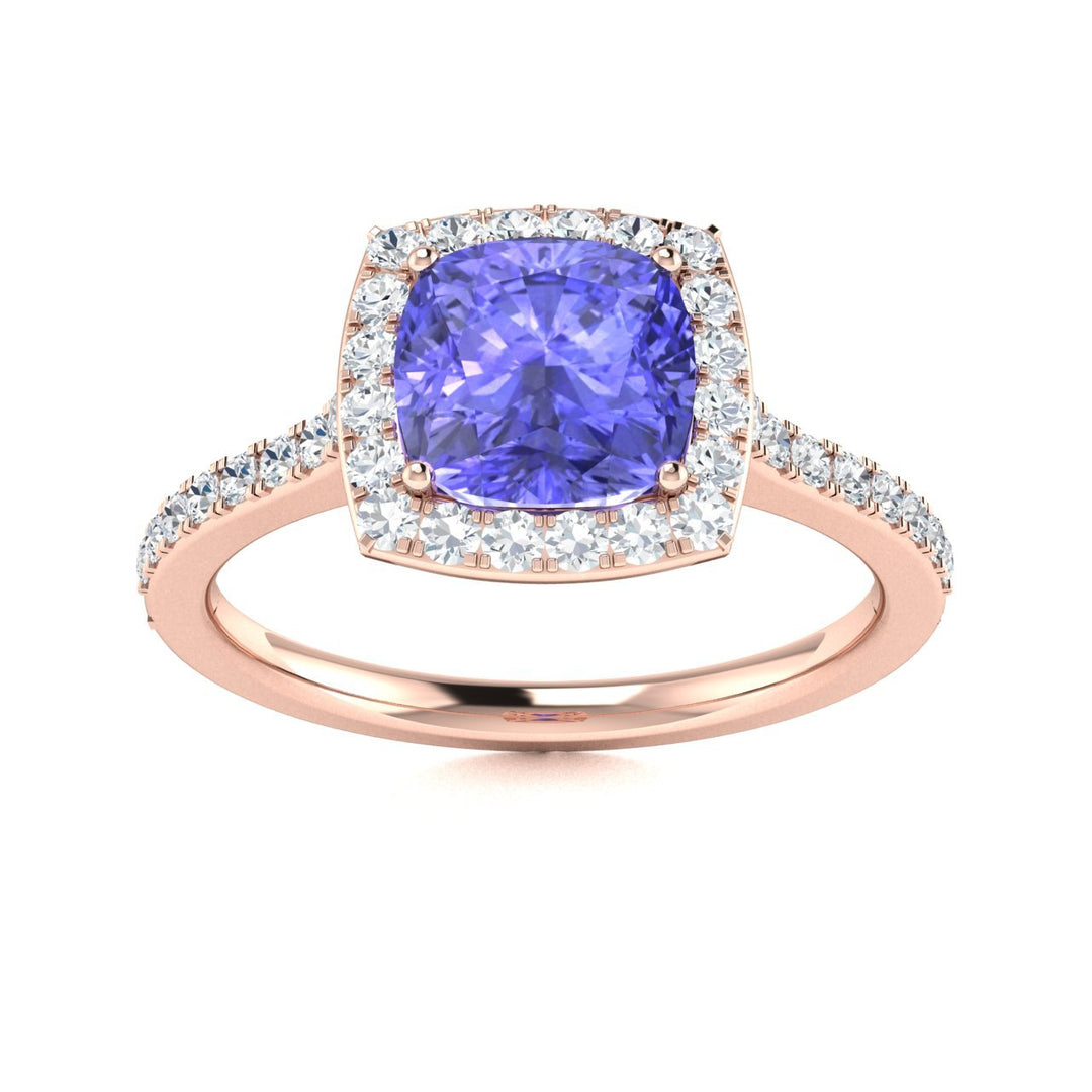 14KT Gold Round Brilliant Cut Tanzanite and Diamond Ladies Ring (Tanzanite 1.40 cts. White Diamonds 0.40 cts.)