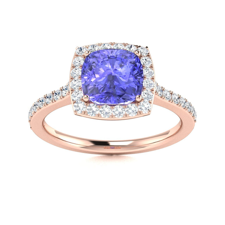 14KT Gold Round Brilliant Cut Tanzanite and Diamond Ladies Ring (Tanzanite 1.40 cts. White Diamonds 0.40 cts.)