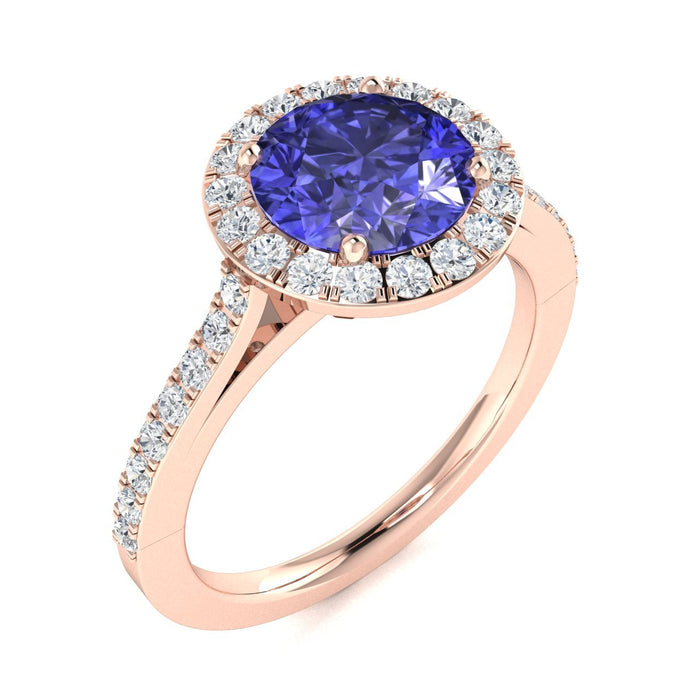 14Kt Gold Round Brilliant Cut Tanzanite and Diamond Ladies Ring (Tanzanite 1.50 cts. White Diamonds 0.40 cts.)