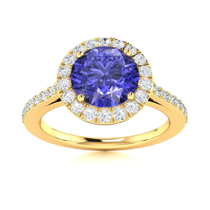 14Kt Gold Round Brilliant Cut Tanzanite and Diamond Ladies Ring (Tanzanite 1.50 cts. White Diamonds 0.40 cts.)