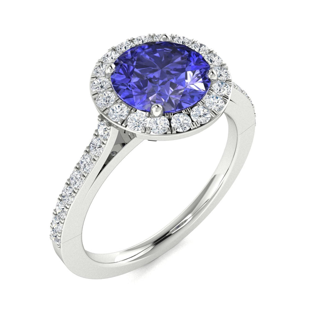 14Kt Gold Round Brilliant Cut Tanzanite and Diamond Ladies Ring (Tanzanite 1.50 cts. White Diamonds 0.40 cts.)