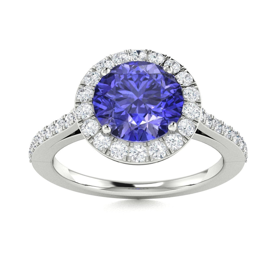 14Kt Gold Round Brilliant Cut Tanzanite and Diamond Ladies Ring (Tanzanite 1.50 cts. White Diamonds 0.40 cts.)