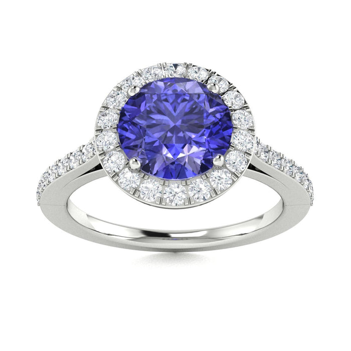 14Kt Gold Round Brilliant Cut Tanzanite and Diamond Ladies Ring (Tanzanite 1.50 cts. White Diamonds 0.40 cts.)