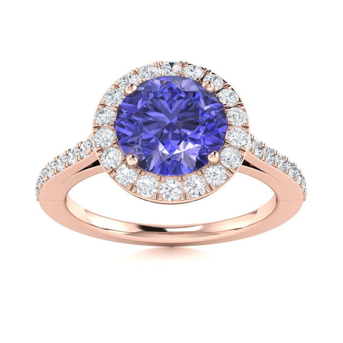 14Kt Gold Round Brilliant Cut Tanzanite and Diamond Ladies Ring (Tanzanite 1.50 cts. White Diamonds 0.40 cts.)