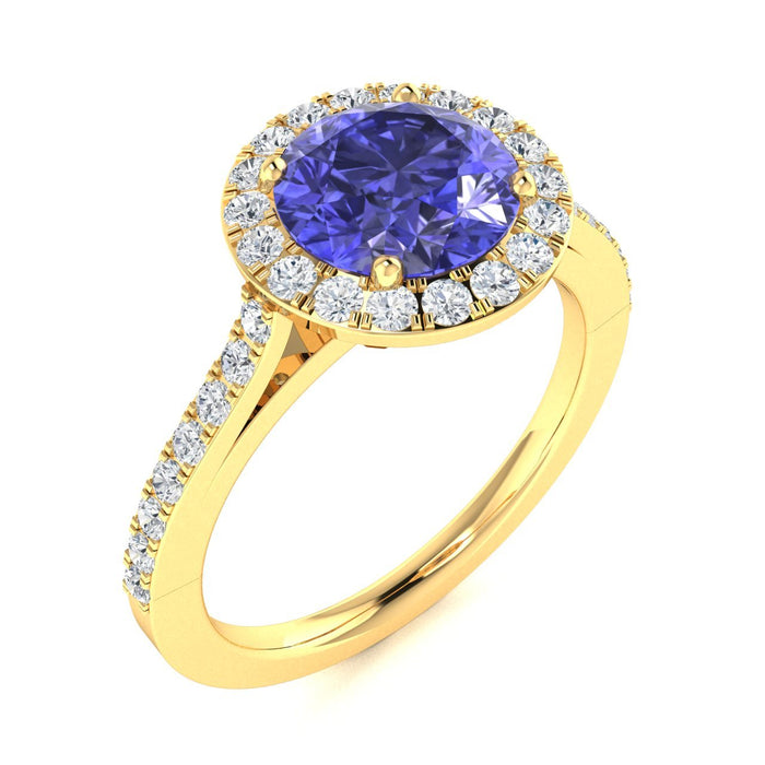 14Kt Gold Round Brilliant Cut Tanzanite and Diamond Ladies Ring (Tanzanite 1.50 cts. White Diamonds 0.40 cts.)