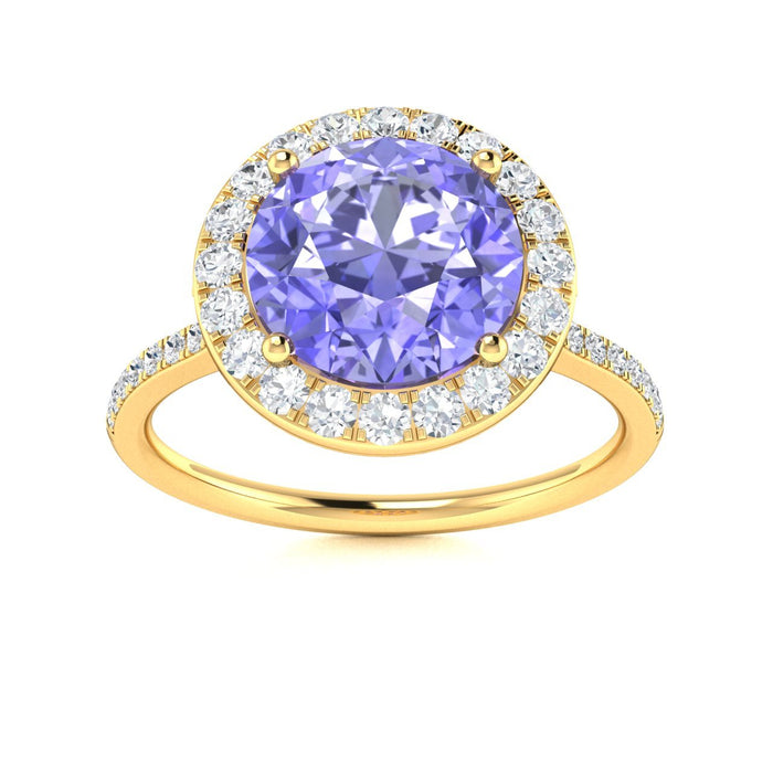 14KT Gold Round Brilliant Cut Tanzanite and Diamond Ladies Ring (Tanzanite 3.00 cts. White Diamonds 0.50 cts.)