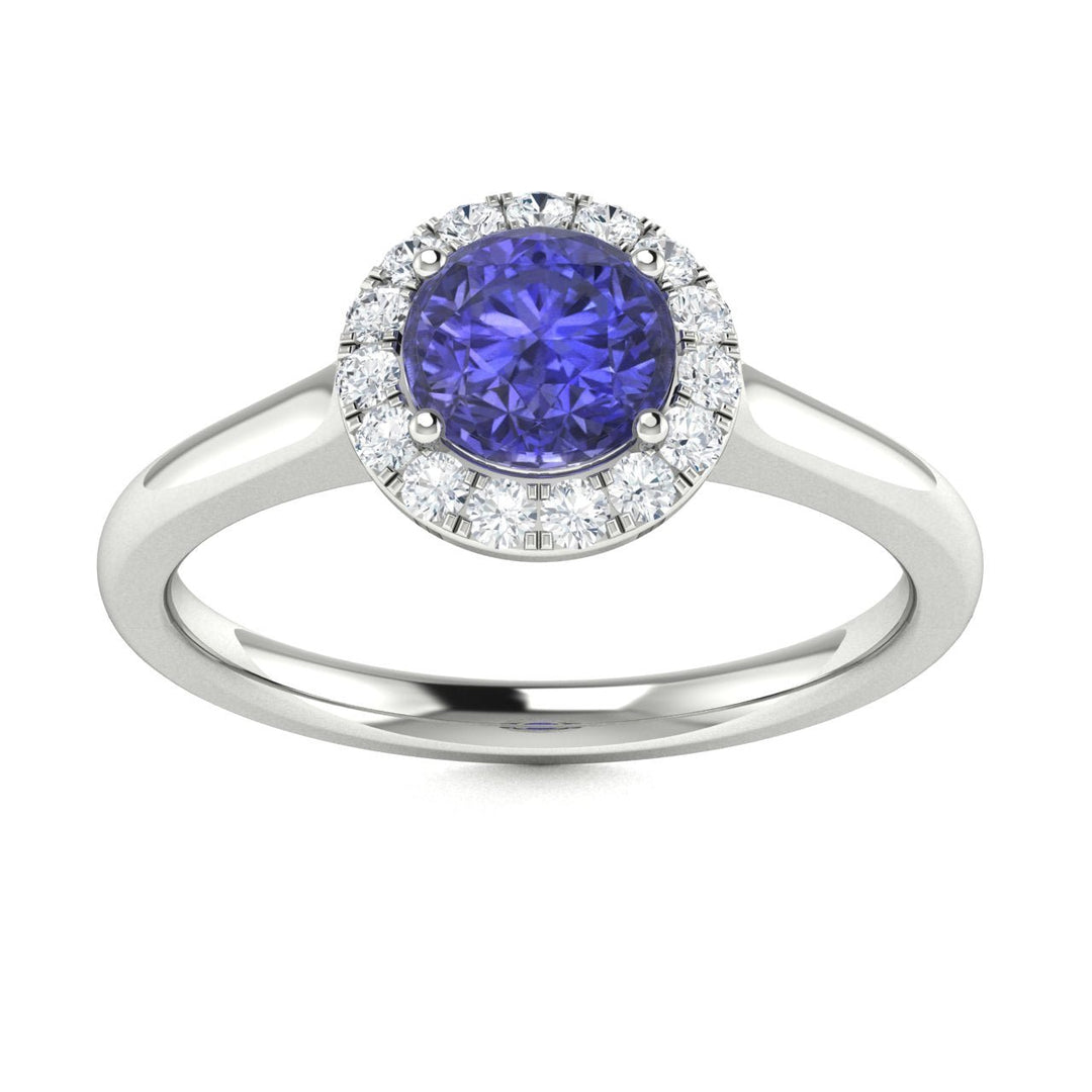 14KT Gold Round Brilliant Cut Tanzanite and Diamond Ladies Ring (Tanzanite .50 cts. White Diamonds 0.10 cts.)
