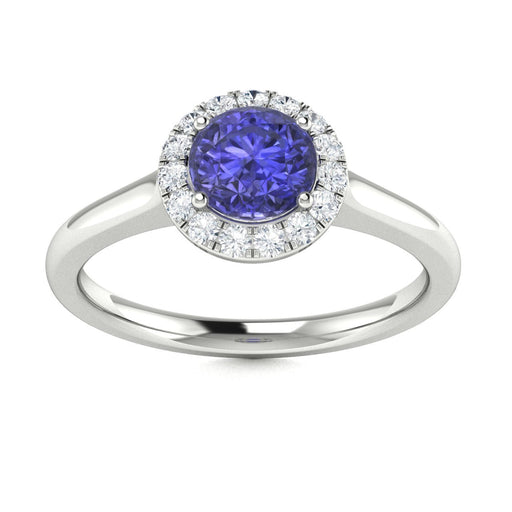 14KT Gold Round Brilliant Cut Tanzanite and Diamond Ladies Ring (Tanzanite .50 cts. White Diamonds 0.10 cts.)