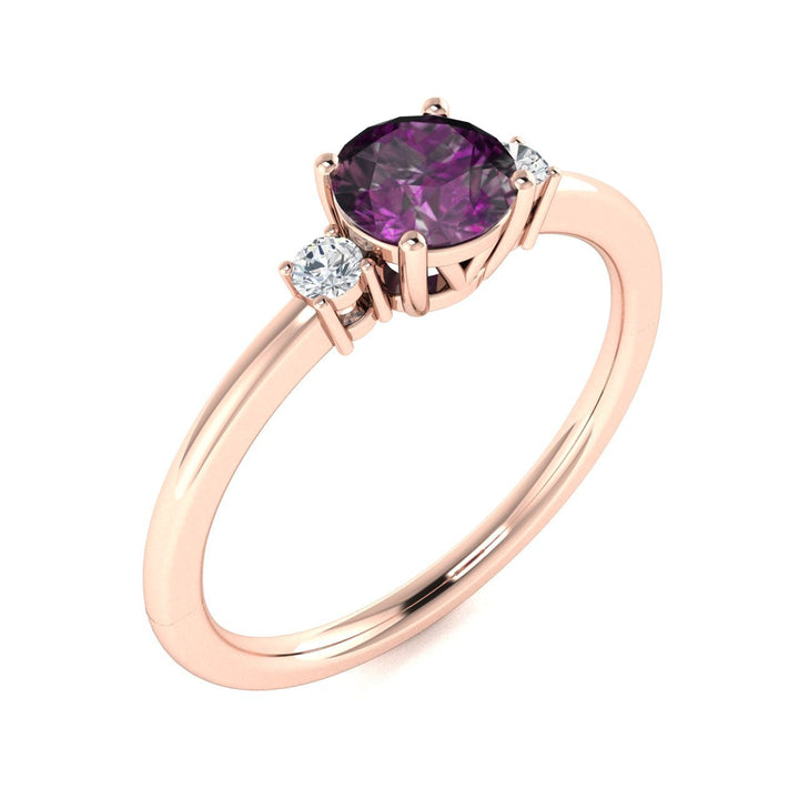 14Kt Gold Round Brilliant Natural Alexandrite and Diamond Ladies Ring (Alexandrite 0.75 cts. White Diamonds 0.20 cts.)