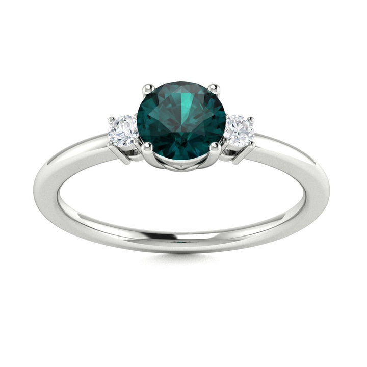 14Kt Gold Round Brilliant Natural Alexandrite and Diamond Ladies Ring (Alexandrite 0.75 cts. White Diamonds 0.20 cts.)