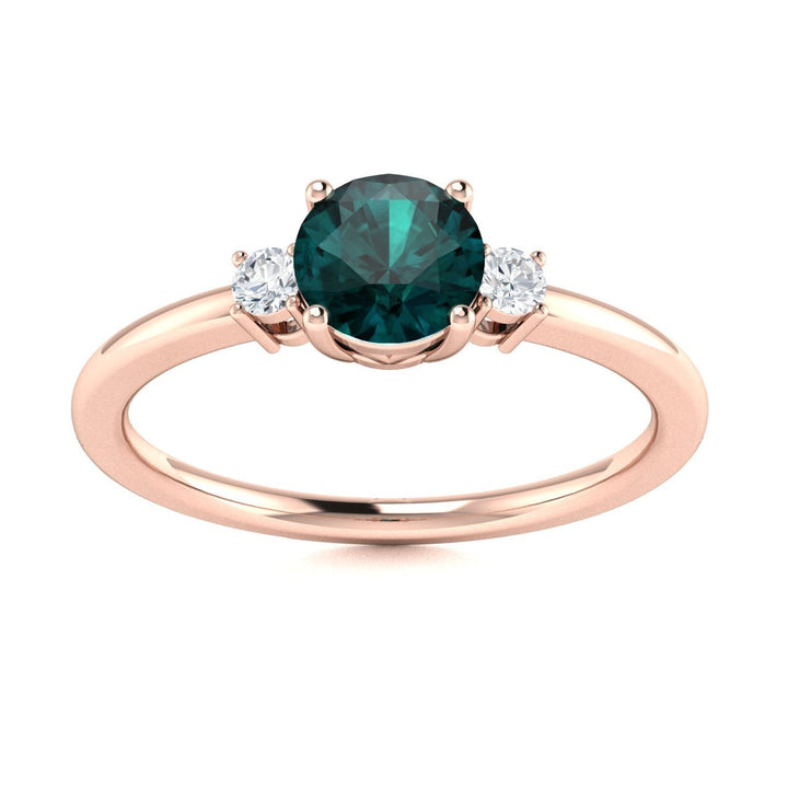 14Kt Gold Round Brilliant Natural Alexandrite and Diamond Ladies Ring (Alexandrite 0.75 cts. White Diamonds 0.20 cts.)