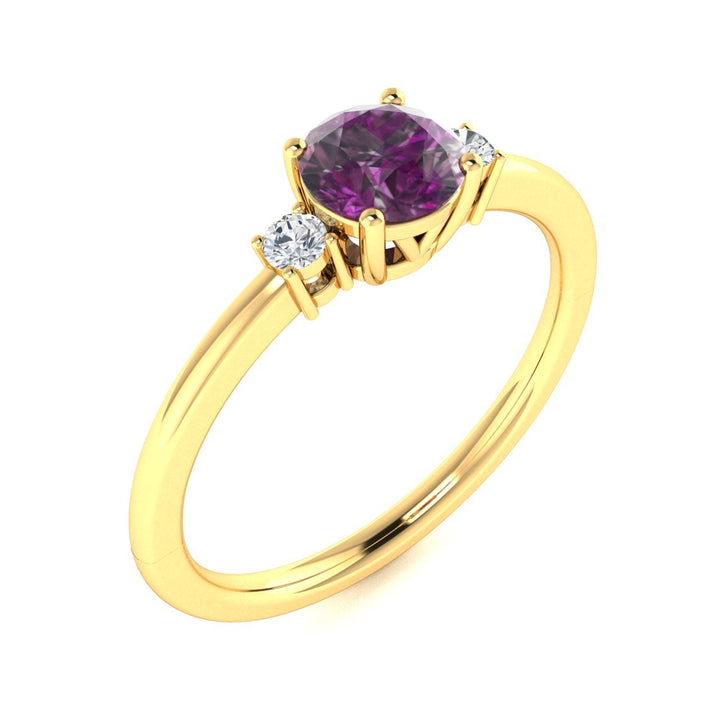 14Kt Gold Round Brilliant Natural Alexandrite and Diamond Ladies Ring (Alexandrite 0.75 cts. White Diamonds 0.20 cts.)