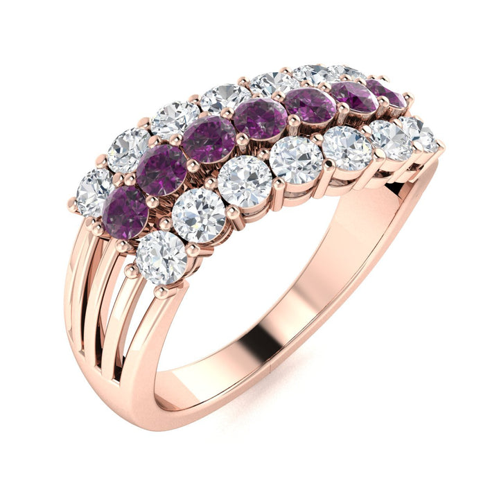 14KT Gold Round Brilliant Natural Alexandrite and Diamond Ladies Ring (Alexandrite 0.85 cts. White Diamonds 0.35 cts.)